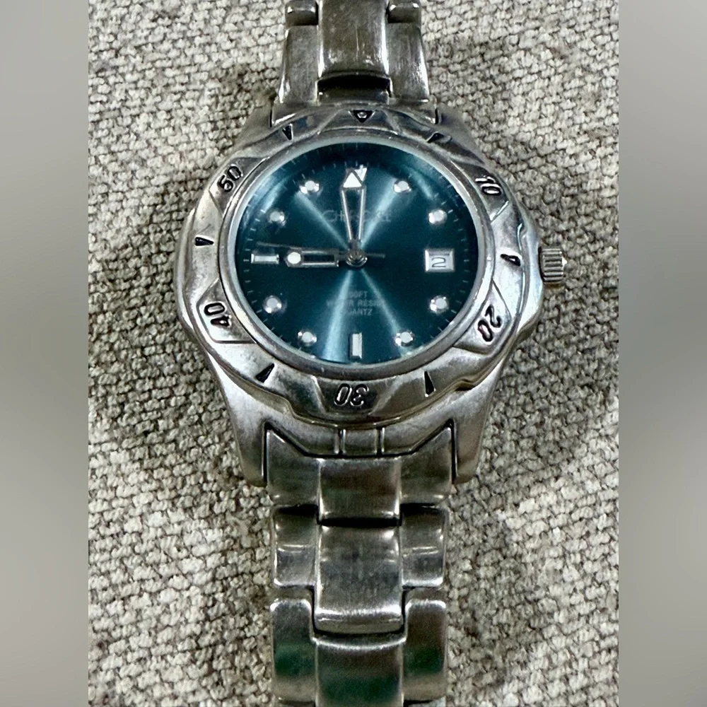 Cherokee Silver Stainless Steel Watch with Blue Dial